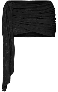 Online PrettyLittleThing Plus Devore Ruched Drape Detail Mini Skirt Black