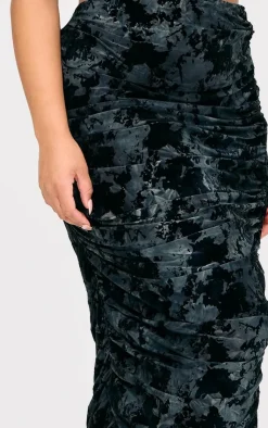 Discount PrettyLittleThing Plus Devore Ruched Maxi Skirt Black