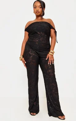 Plus Devore Shoulder Tie Jumpsuit-PrettyLittleThing