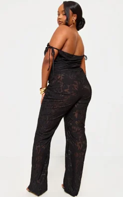 Plus Devore Shoulder Tie Jumpsuit-PrettyLittleThing