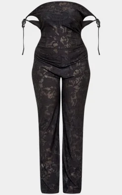 Plus Devore Shoulder Tie Jumpsuit-PrettyLittleThing