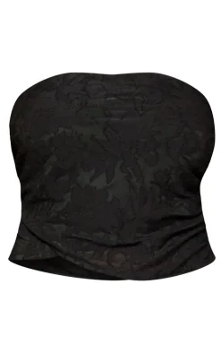 Clearance PrettyLittleThing Plus Devore Wrap Bandeau Top Black