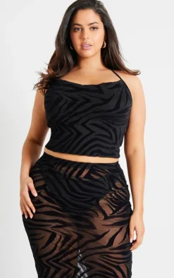 New PrettyLittleThing Plus Devore Zebra Print Midi Skirt Black