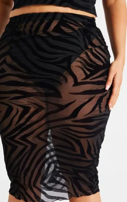 New PrettyLittleThing Plus Devore Zebra Print Midi Skirt Black