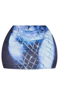 Online PrettyLittleThing Plus Diamante Body Print Low Rise Micro Mini Skirt Black