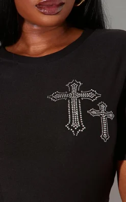 PrettyLittleThing T-Shirts*Plus Diamante Cross Cropped T-shirt