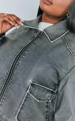 PrettyLittleThing Faux Leather Jackets*Plus Distressed Faux Leather Cropped Biker Jacket