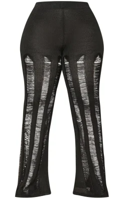 Plus Distressed Knitted Straight Leg Pants-PrettyLittleThing Discount