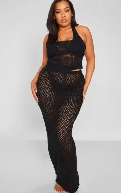 Sale PrettyLittleThing Plus Distressed Knit Maxi Skirt Black