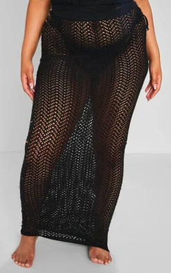 Sale PrettyLittleThing Plus Distressed Knit Maxi Skirt Black
