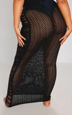 Sale PrettyLittleThing Plus Distressed Knit Maxi Skirt Black