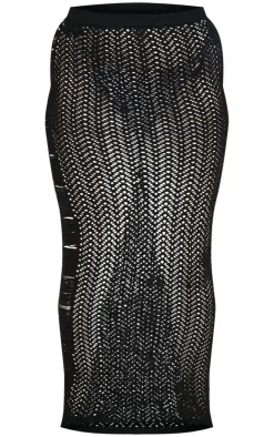 Sale PrettyLittleThing Plus Distressed Knit Maxi Skirt Black