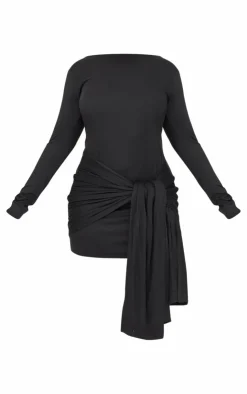 Plus Double Contour Long Sleeve Wrap Detail Bodycon Dress-PrettyLittleThing Discount