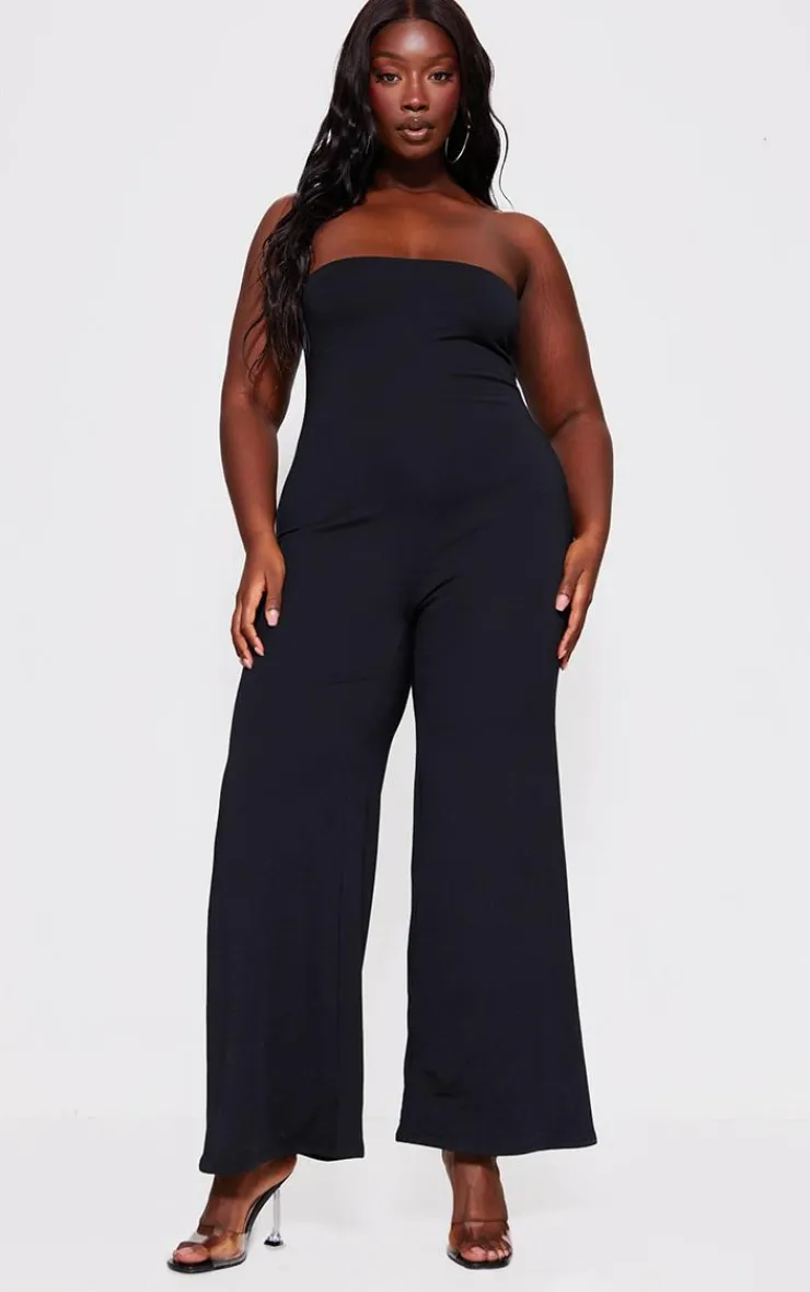 PrettyLittleThing Snatched*Plus Double Layer Contour Jersey Bandeau Wide Leg Jumpsuit