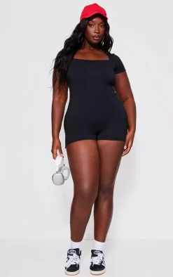 PrettyLittleThing Unitards*Plus Double Layer Contour Jersey Square Neck Unitard