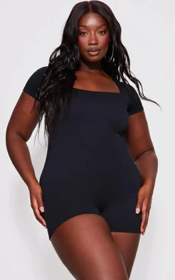 PrettyLittleThing Unitards*Plus Double Layer Contour Jersey Square Neck Unitard