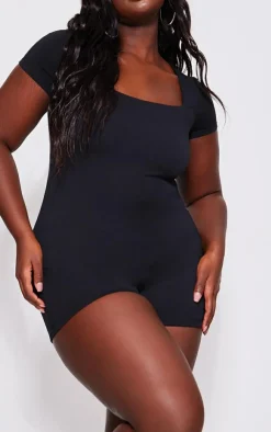 PrettyLittleThing Unitards*Plus Double Layer Contour Jersey Square Neck Unitard