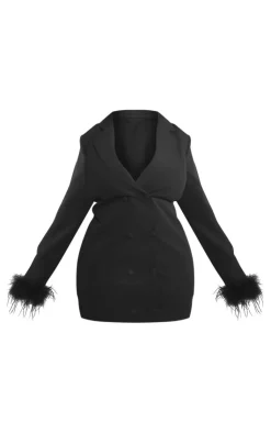 Plus Faux Feather Sleeve Trim Blazer Dress-PrettyLittleThing Outlet