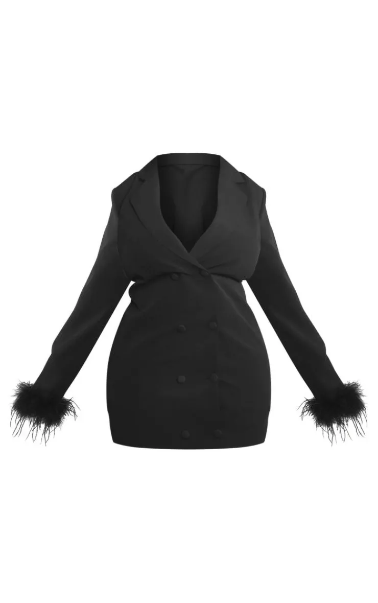Plus Faux Feather Sleeve Trim Blazer Dress-PrettyLittleThing Outlet