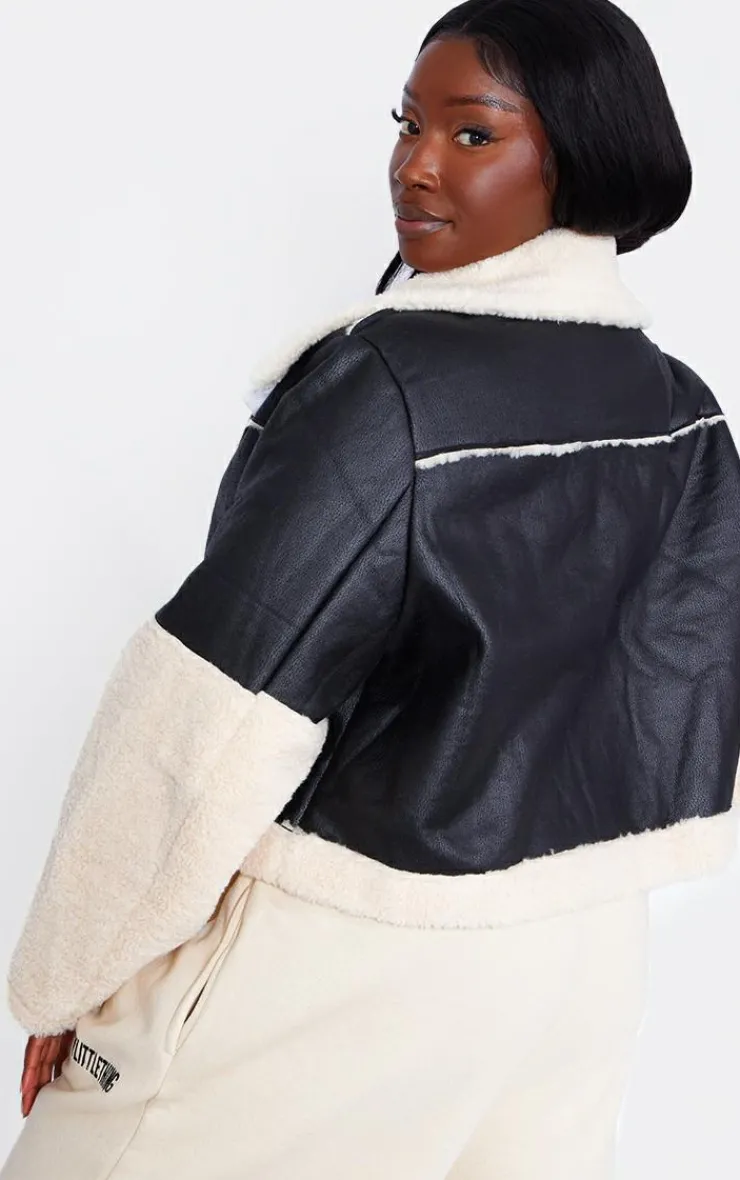 PrettyLittleThing Aviator Jackets*Plus Faux Leather Borg Trim Aviator