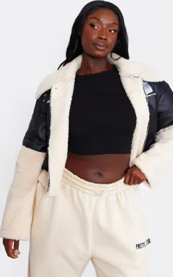 PrettyLittleThing Aviator Jackets*Plus Faux Leather Borg Trim Aviator
