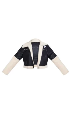 PrettyLittleThing Aviator Jackets*Plus Faux Leather Borg Trim Aviator