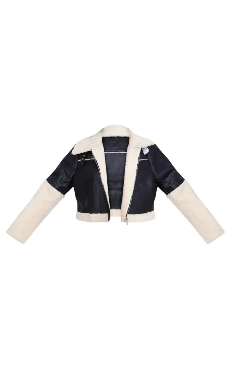 PrettyLittleThing Aviator Jackets*Plus Faux Leather Borg Trim Aviator