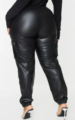 Plus Black Faux Leather Cargo Pants