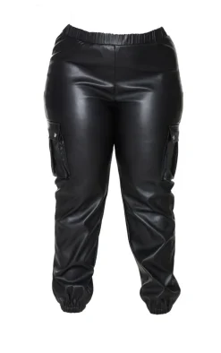 Plus Black Faux Leather Cargo Pants