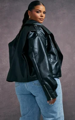 PrettyLittleThing Faux Leather Jackets*Plus Faux Leather Contrast Quilted Lining Oversized Biker Jacket