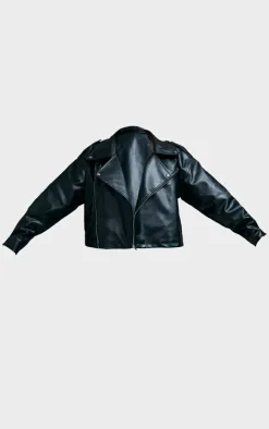PrettyLittleThing Faux Leather Jackets*Plus Faux Leather Contrast Quilted Lining Oversized Biker Jacket