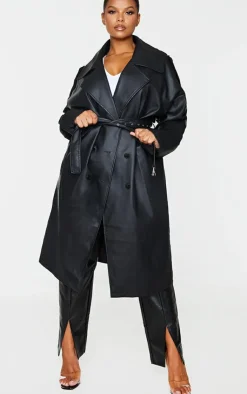 PrettyLittleThing Trench Coats*Plus Faux Leather Drop Arm Midi Trench Coat