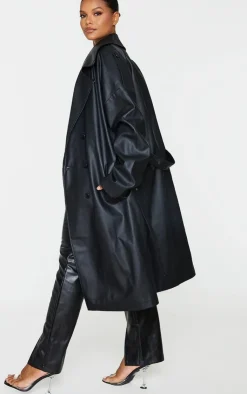 PrettyLittleThing Trench Coats*Plus Faux Leather Drop Arm Midi Trench Coat