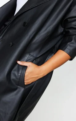PrettyLittleThing Trench Coats*Plus Faux Leather Drop Arm Midi Trench Coat