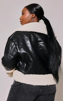 PrettyLittleThing Faux Leather Jackets*Plus Faux Leather Faux Fur Trim Coat