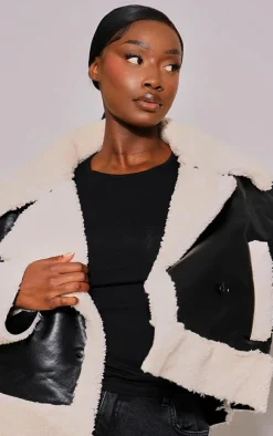 PrettyLittleThing Faux Leather Jackets*Plus Faux Leather Faux Fur Trim Coat