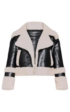 PrettyLittleThing Faux Leather Jackets*Plus Faux Leather Faux Fur Trim Coat