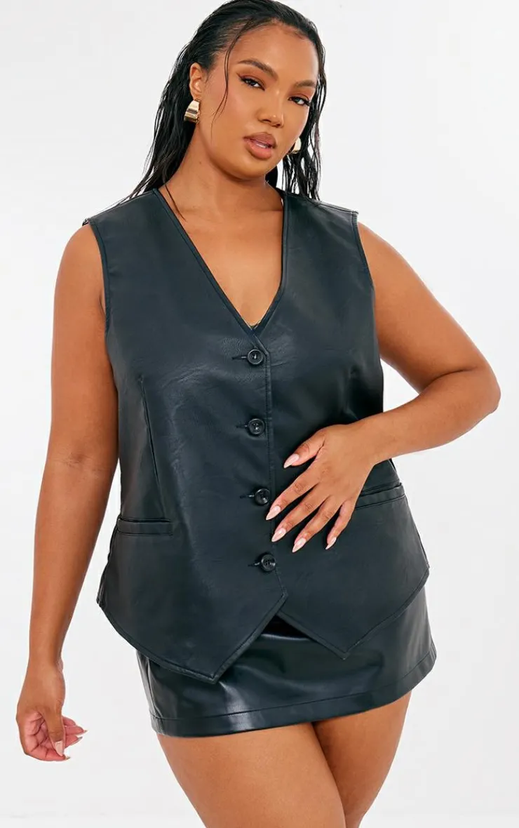 PrettyLittleThing Sleeveless Tops*Plus Faux Leather Oversized Vest