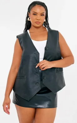 PrettyLittleThing Sleeveless Tops*Plus Faux Leather Oversized Vest