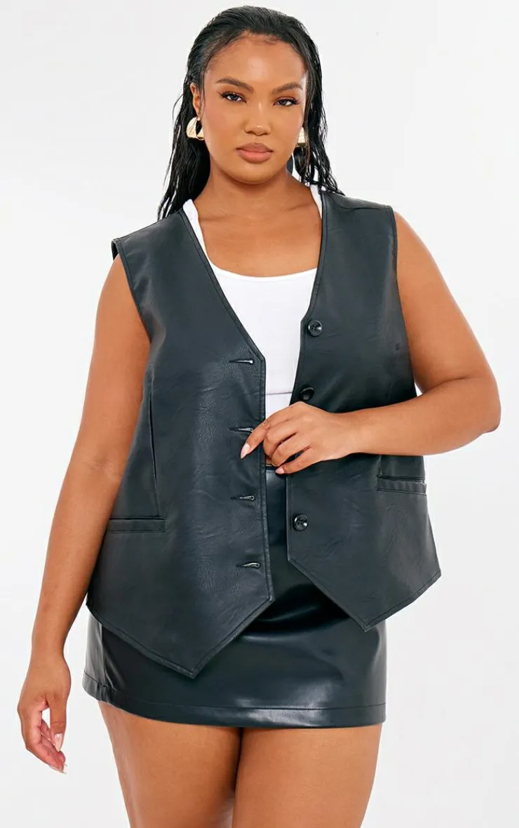 PrettyLittleThing Sleeveless Tops*Plus Faux Leather Oversized Vest