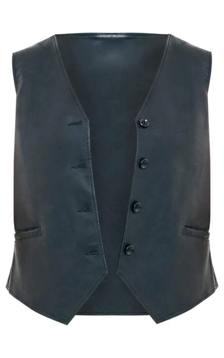 PrettyLittleThing Sleeveless Tops*Plus Faux Leather Oversized Vest