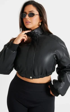 PrettyLittleThing Faux Leather Jackets*Plus Faux Leather Pocket Detail Crop Bomber Jacket