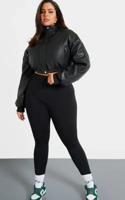 PrettyLittleThing Faux Leather Jackets*Plus Faux Leather Pocket Detail Crop Bomber Jacket
