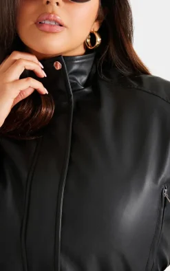 PrettyLittleThing Faux Leather Jackets*Plus Faux Leather Pocket Detail Crop Bomber Jacket