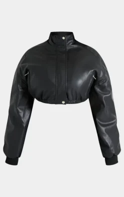 PrettyLittleThing Faux Leather Jackets*Plus Faux Leather Pocket Detail Crop Bomber Jacket