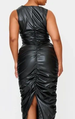 Plus Faux Leather Ruched Sleeveless Maxi Dress-PrettyLittleThing Outlet