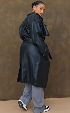 PrettyLittleThing Trench Coats*Plus Faux Leather Statement Buckle Trench Coat