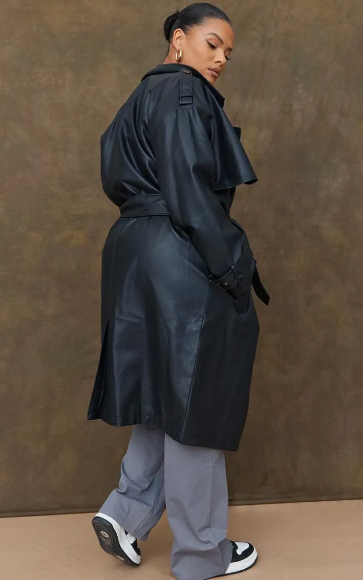 PrettyLittleThing Trench Coats*Plus Faux Leather Statement Buckle Trench Coat