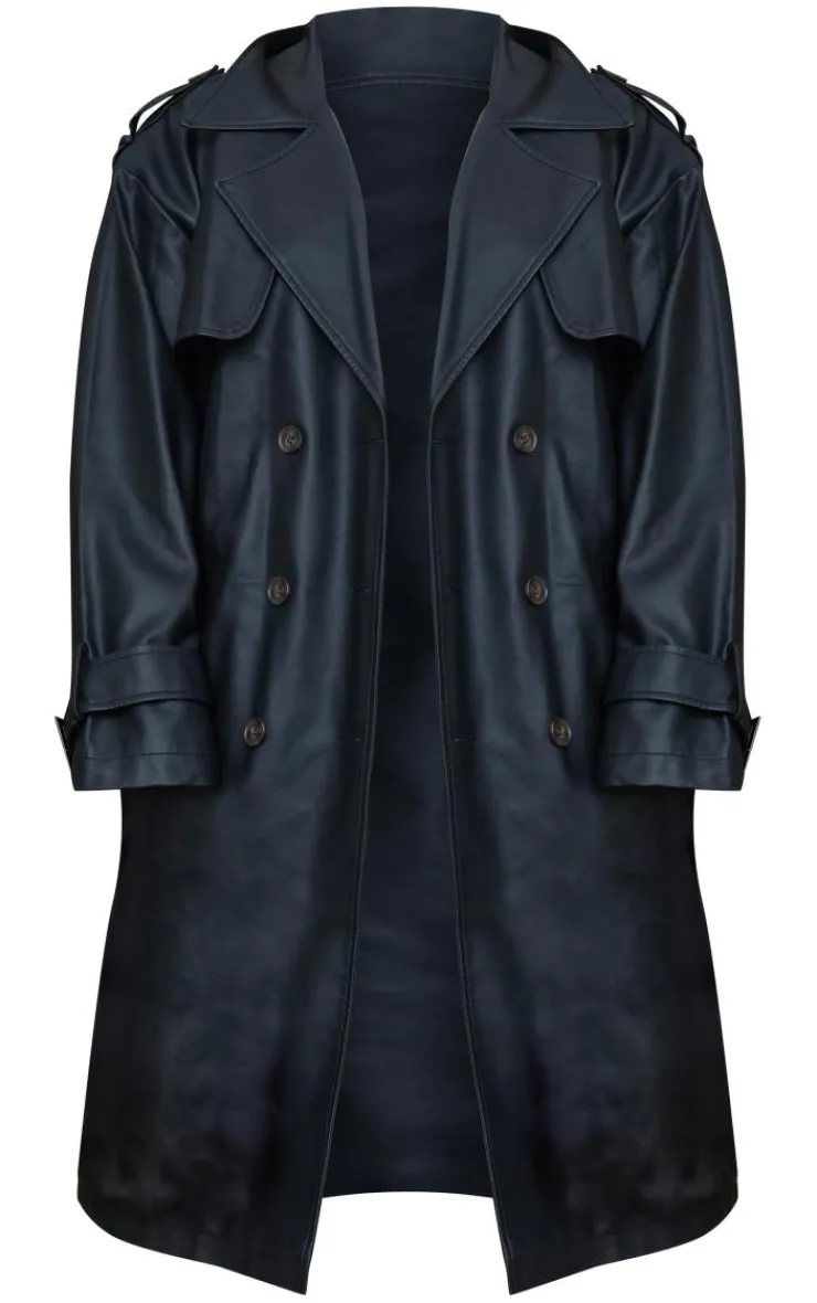 PrettyLittleThing Trench Coats*Plus Faux Leather Statement Buckle Trench Coat