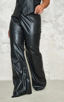 Clearance PrettyLittleThing Plus Faux Leather Straight Leg Low Rise Pants Black